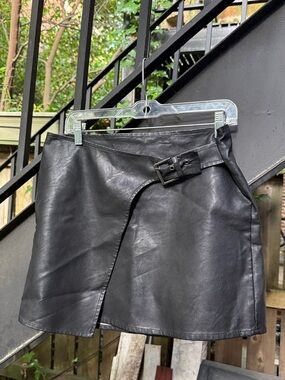 Black Mini Skirt with Buckle and Wrap Detail